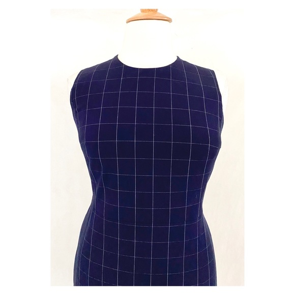 Ann Taylor Sleeveless Navy Tattersall Plaid Dress - Picture 2 of 11